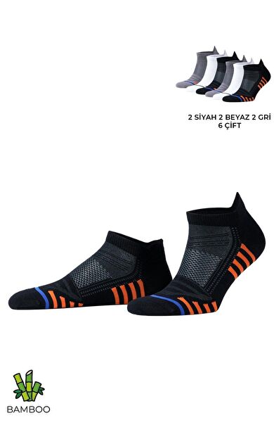 Mısırlı Unisex BAMBU HIGH PERFORMANCE Atletik 6 Çift Patik Çorap Çok Renkli