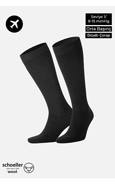 Mısırlı Unisex Merino Yününden, Özel Sıkılaştırıcı Teknolojiyle Uçuş Ve Pilot Çorabı Siyah