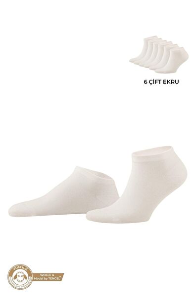 Mısırlı Unisex Modal By TENCEL & Yün Karışımlı 6 Çift Patik Çorap Ekru