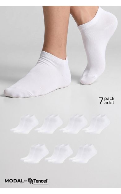 Mısırlı Unisex Modal Yedi Çift Patik Çorap Beyaz