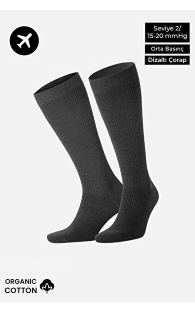 Mısırlı Unisex Organik Pamuk Özel Sıkılaştırıcı Teknolojiyle Uçuş Ve Pilot Diz Altı Çorap Antrasit