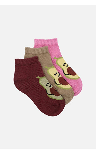 Mısırlı Unisex Pamuklu 3 Çift Avokado Desenli Çocuk Patik Çorap Avokado Desenli