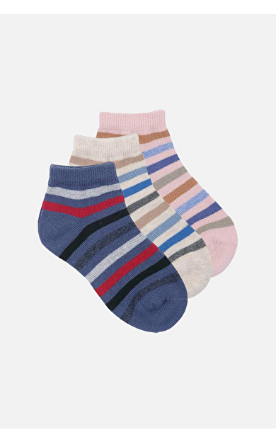 Mısırlı Unisex Pamuklu 3 Çift Çocuk Patik Çorap Çok Renkli