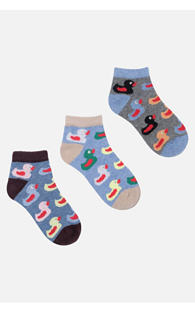 Mısırlı Unisex Pamuklu 3 Çift Ördek Desenli Çocuk Patik Çorap Ördek Desenli