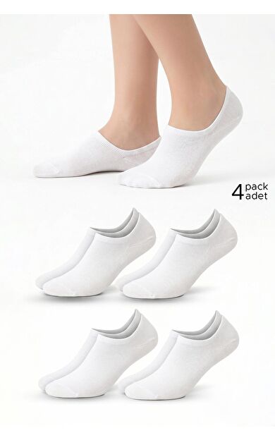 Mısırlı Kadın Pamuklu Süper Fit 4'Lü Sneaker Çorap Beyaz