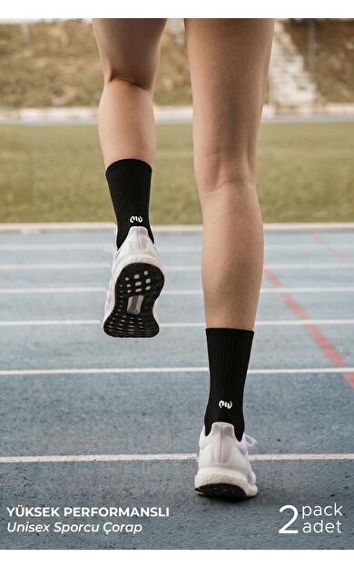 Mısırlı Unisex Pamuklu Yarım Havlu Spor Çorap, 2'Li Siyah
