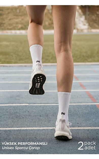 Mısırlı Unisex Pamuklu Yarım Havlu Spor Çorap, 2'Li Beyaz