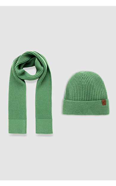 Mısırlı Unisex Yün Atkı Bere Takımı - Roseluis Yeşil