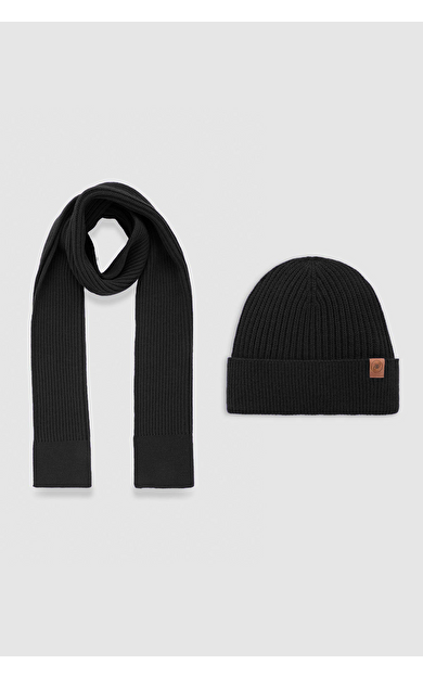 Mısırlı Unisex Yün Atkı Bere Takımı - Roseluis Siyah