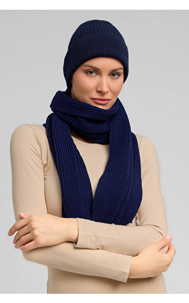 Mısırlı Unisex Yün Atkı Bere Takımı - Roseluis Lacivert