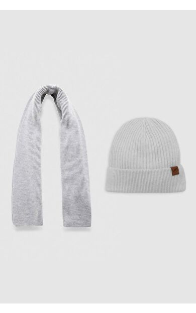 Mısırlı Unisex Yün Atkı Bere Takımı - Roseluis Açık Gri