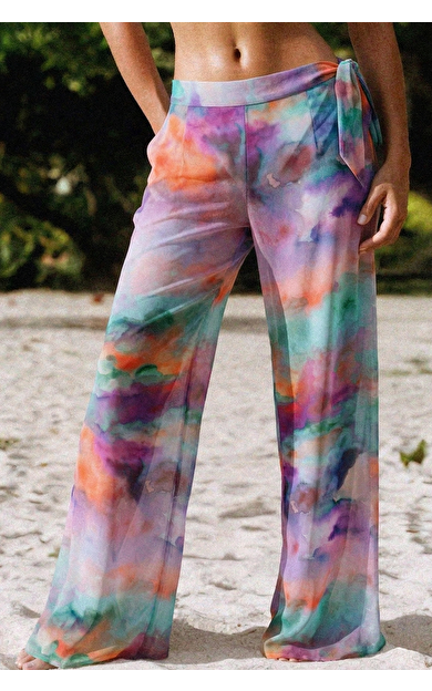 Mısırlı Yandan Bağlamalı Pantolon Pareo Mor/Batik