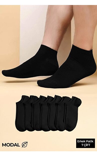 MODAL Erkek Kutulu 7 Çift Patik Çorap Siyah