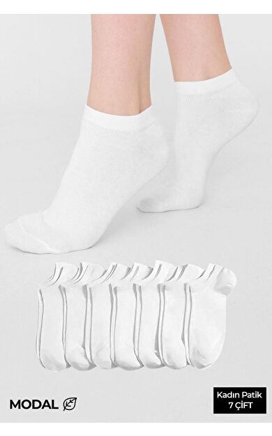 MODAL Kadın Kutulu 7 Çift Patik Çorap Beyaz