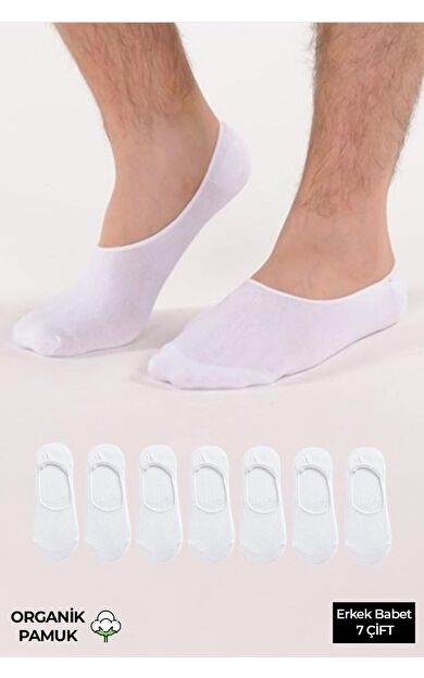 ORGANİK PAMUKLU Erkek Kutulu 7 Çift Babet Çorap Beyaz