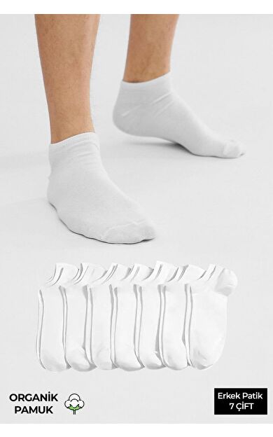 ORGANİK PAMUKLU Erkek Kutulu 7 Çift Patik Çorap Beyaz