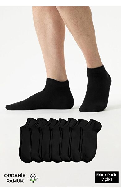 ORGANİK PAMUKLU Erkek Kutulu 7 Çift Patik Çorap Siyah