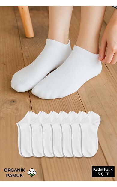 ORGANİK PAMUKLU Kadın Kutulu 7 Çift Patik Çorap Beyaz