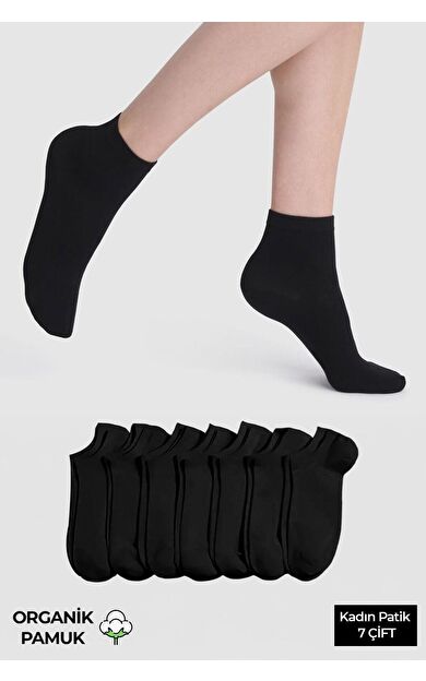 ORGANİK PAMUKLU Kadın Kutulu 7 Çift Patik Çorap Siyah