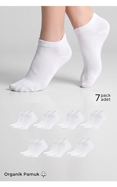 ORGANİK PAMUKLU Unisex 7 Çift Patik Çorap Beyaz