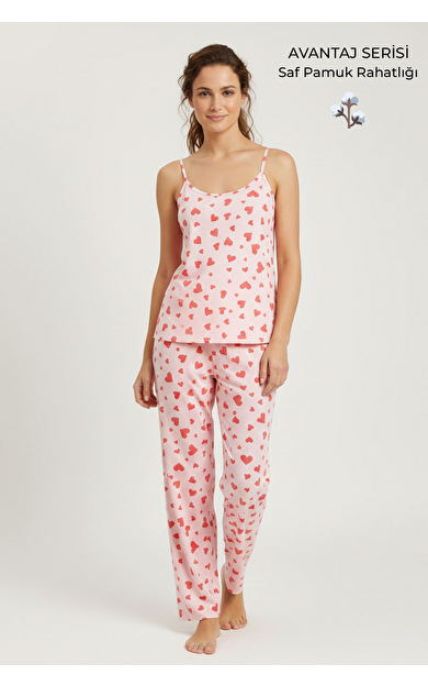 Pamuklu Askılı Tişört Şort Takım Pembe