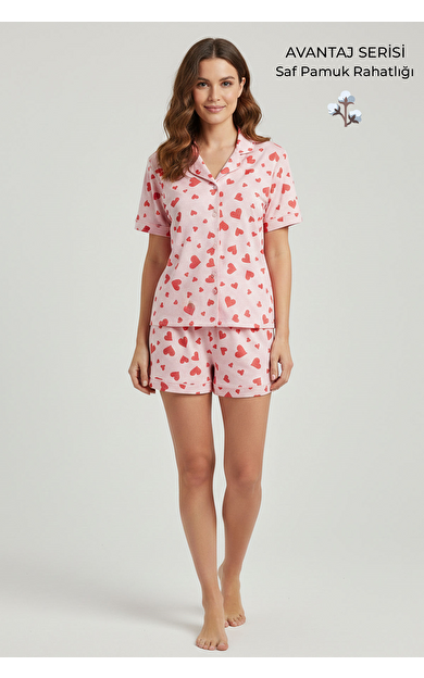 Pamuklu Kısa Kollu Gömlek Şortlu Takım Açık Pembe