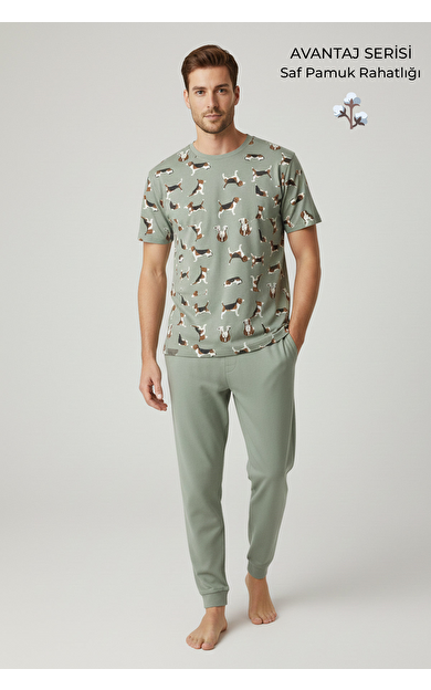 Pamuklu Kısa Kollu Pijama Takım Çağla Yeşili