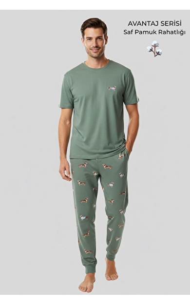 Pamuklu Kısa Kollu Pijama Takım Çağla Yeşili