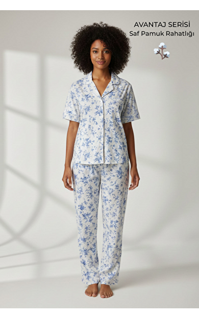 Pamuklu Kısa Kollu Tişört Pantolon Takım Beyaz