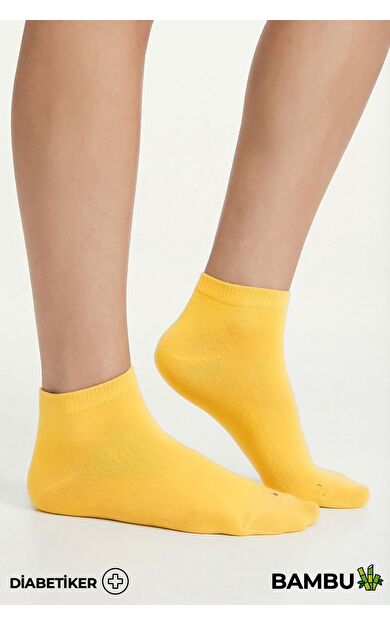 Unisex Bambu Diyabetik Sneaker Çorap Hardal