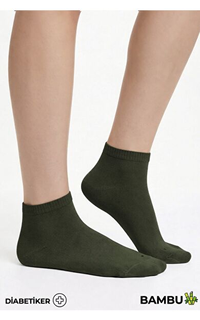 Unisex Bambu Diyabetik Sneaker Çorap Haki