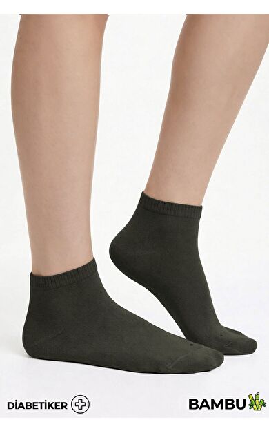 Unisex Bambu Diyabetik Sneaker Çorap Koyu Haki
