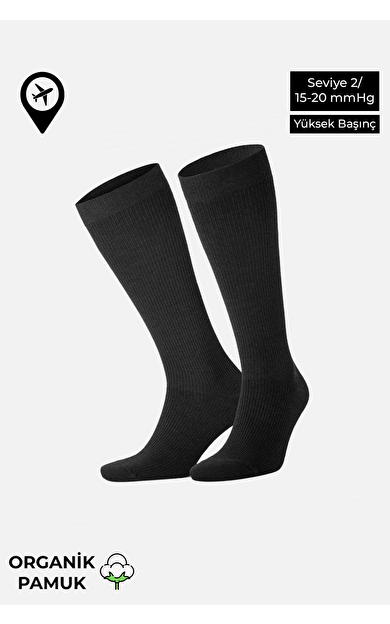 Unisex Organik Pamuklu Özel Sıkılaştırıcı Teknolojiyle  Pilot Çorabı Siyah
