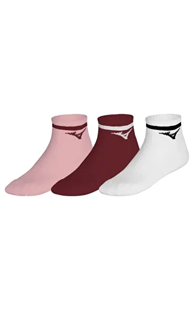 Mizuno Training Mid With Line 3P Çorap Beyaz-Bordo-Pembe