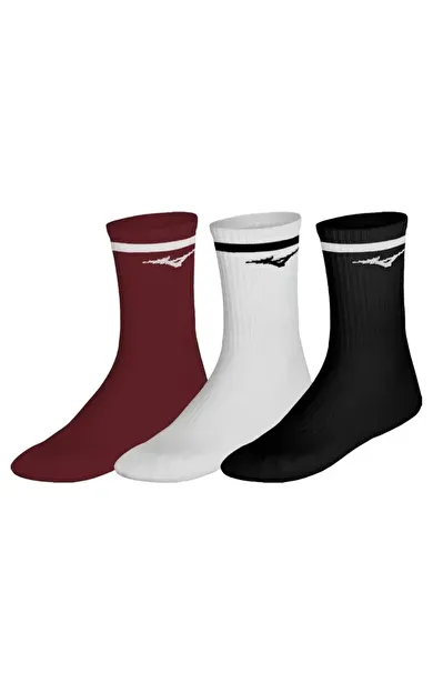 Mizuno Training With Line 3P Çorap  Beyaz-Bordo-Siyah