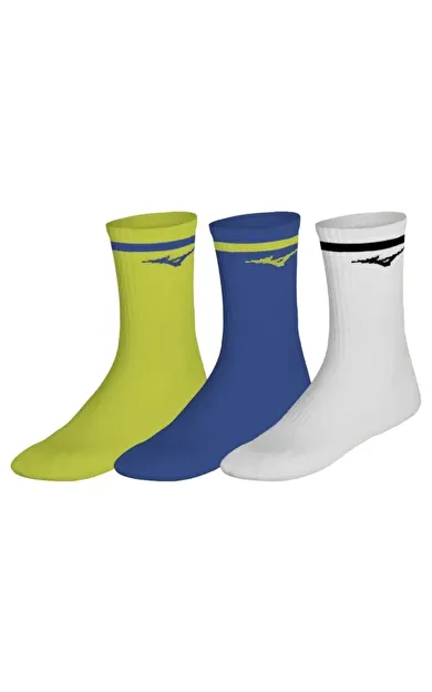 Mizuno Training With Line 3P Çorap  Beyaz-Mavi-Sarı