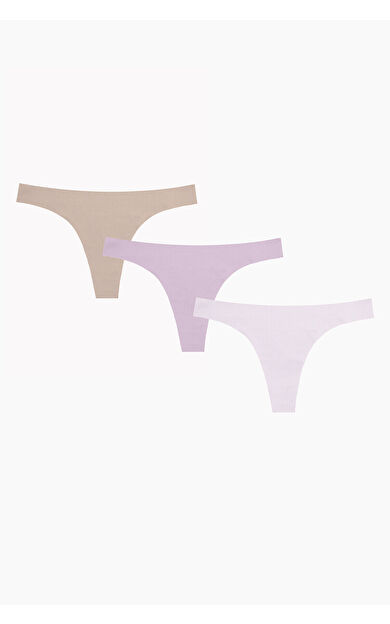 Açık Pembe Gül Kurusu Açık Kahve  3lü Lazer Kesim İz YapmazTanga