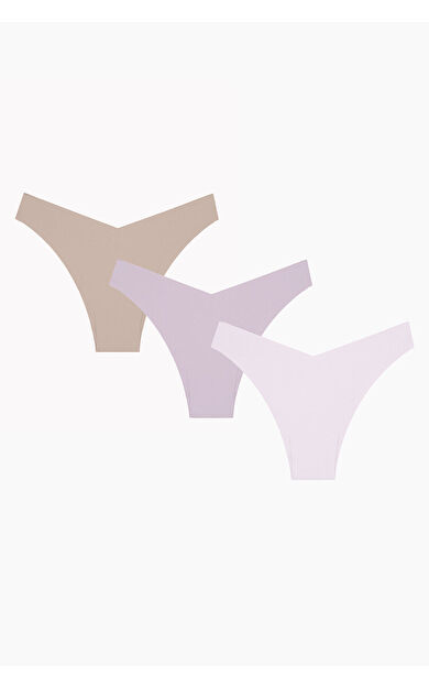 NBB Açık Pembe Gül Kurusu Açık Kahve 3lü Lazer İz Yapmaz V Shape Brazillian Külot