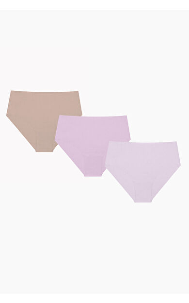 Açık Pembe Gül Kurusu Açık Kahve 3lü Lazer İz Yapmaz Yüksek Bel Külot