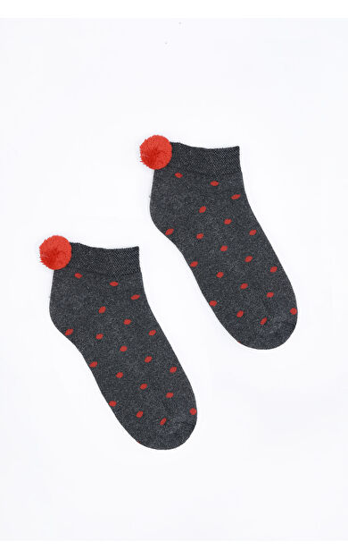 NBB Antrasit Ponponlu Havlu Patik Çorap