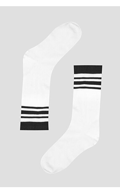 NBB Beyaz Çemberli Bamboo Soket Çorap