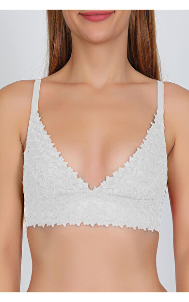 Beyaz Dantel Kapsız Bralet Sütyen