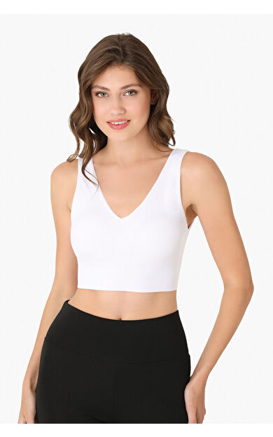 Beyaz Dikişsiz Kaplı V Yaka Büstiyer