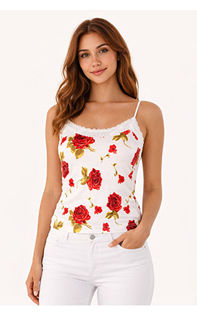 Beyaz Gül Desenli Atlet