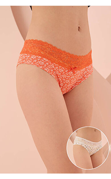 NBB Beyaz Nar Çiçeği Beli Dantelli 2li Hipster Külot