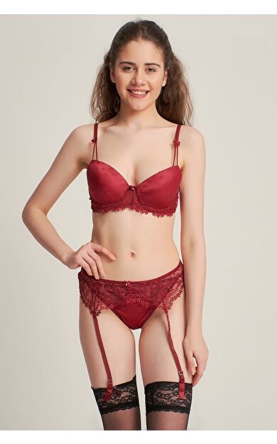 NBB Bordo Jartiyerli Sütyen Takım