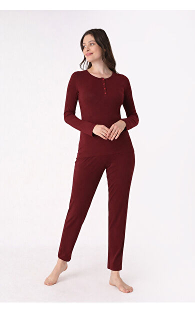 Bordo Patlı Pijama Takımı