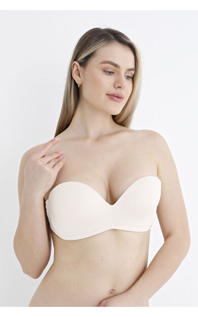 Ekru Askısız Straplez Destekli Sütyen