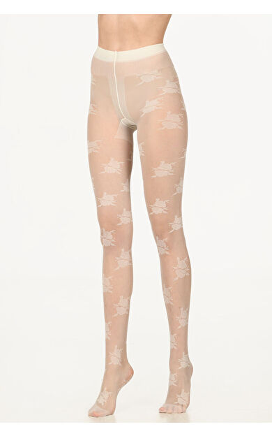 NBB Ekru Bride Desenli Ağlı Burunlu 20 Denye  Külotlu Çorap