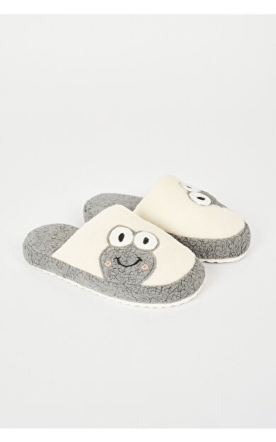 Ekru-Gri Kurbağa Ev Terliği